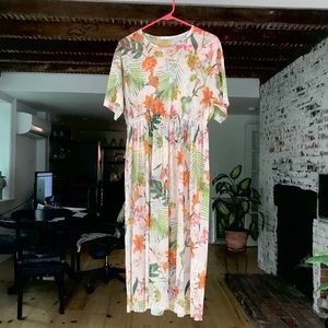 Zara Pink Sheer Floral Midi Dress